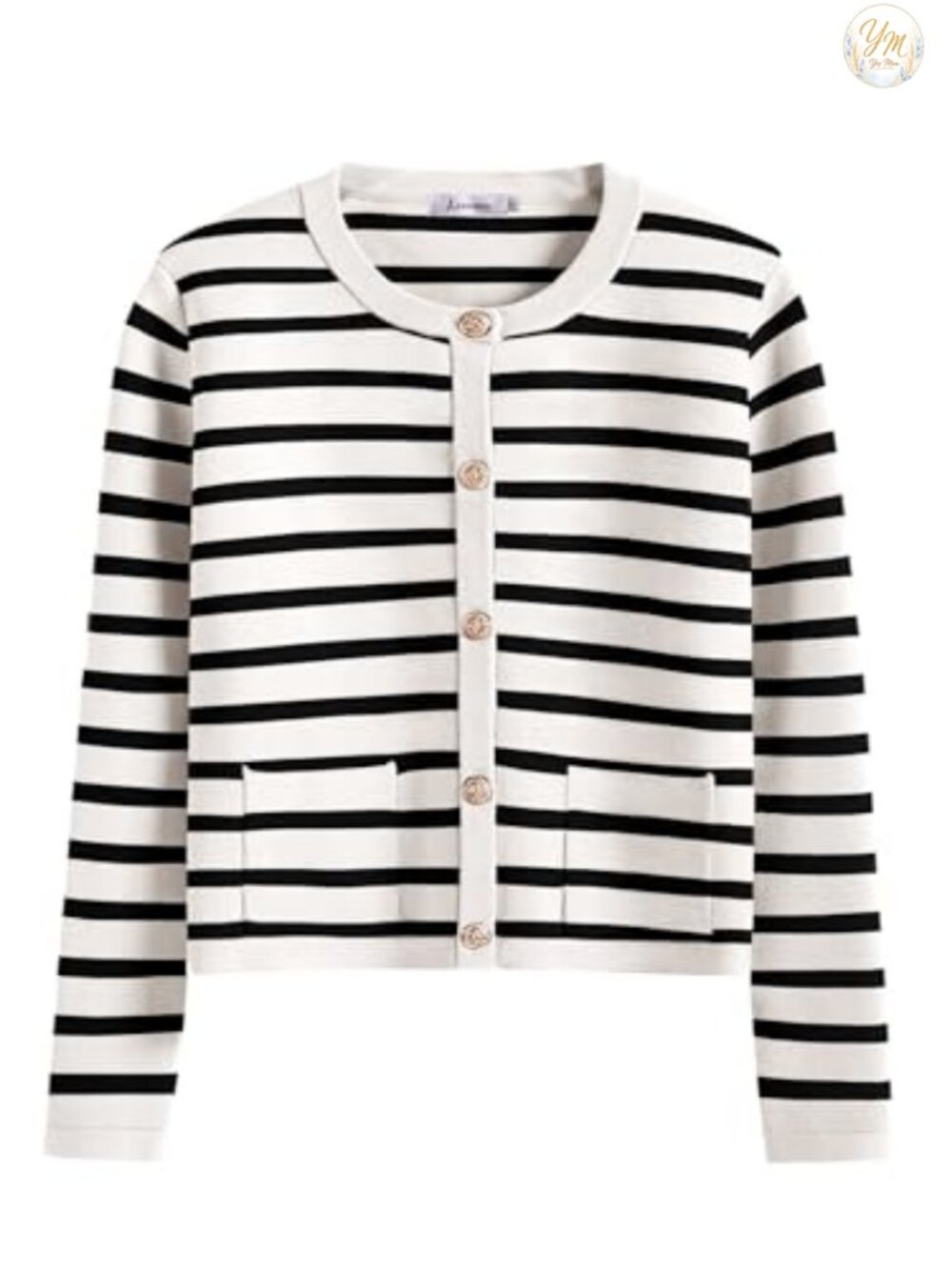 Cropped Striped Button Down Cardigan Sweater Long Sleeve
